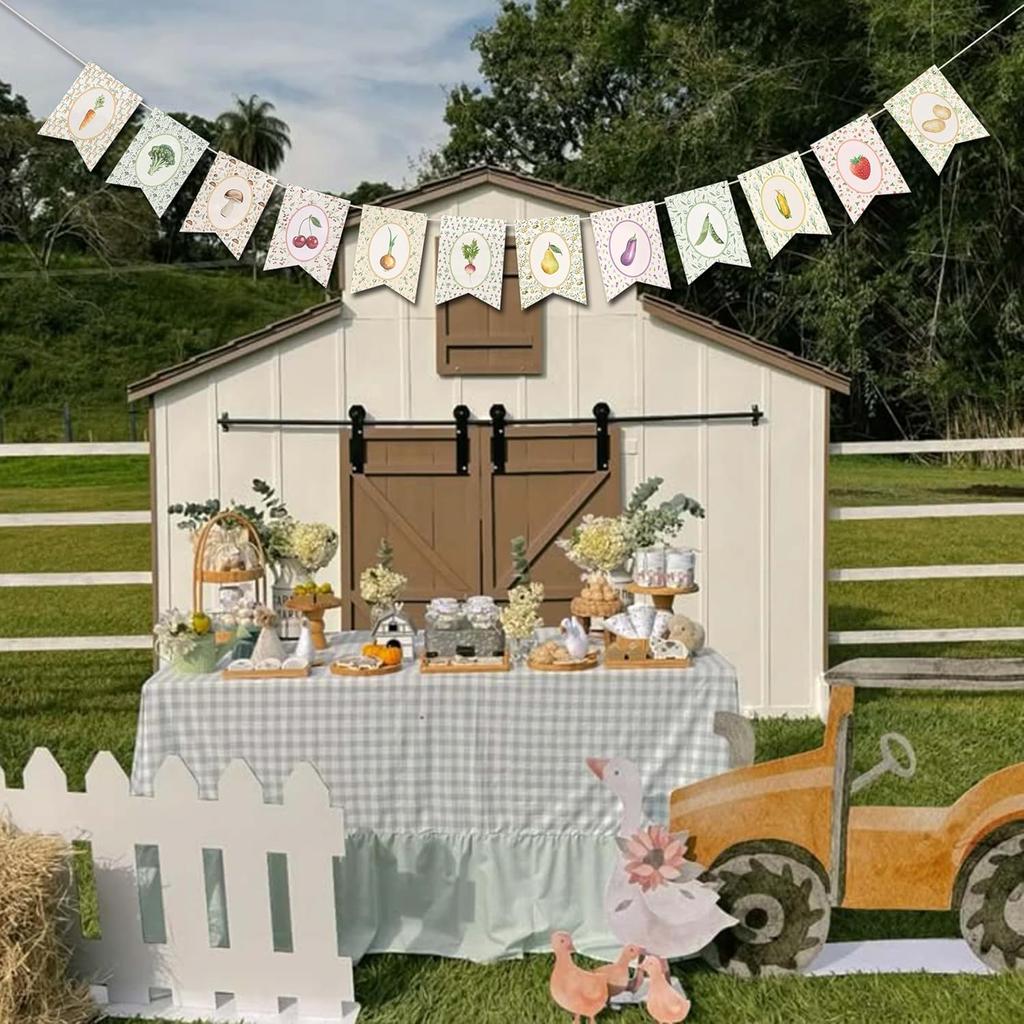 Locally Grown Baby Shower Bunting Banner, Vegetable Farmer's Party Decorations for Kids Produce Stand Farmers Market Bridal Shower Party Bachelorette