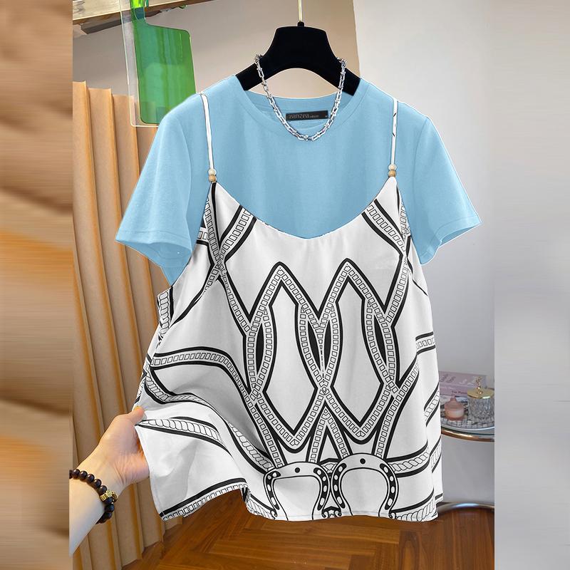 

ZANZEA Женские топы-майки с принтом + летняя футболка с коротким рукавом 5XL синий