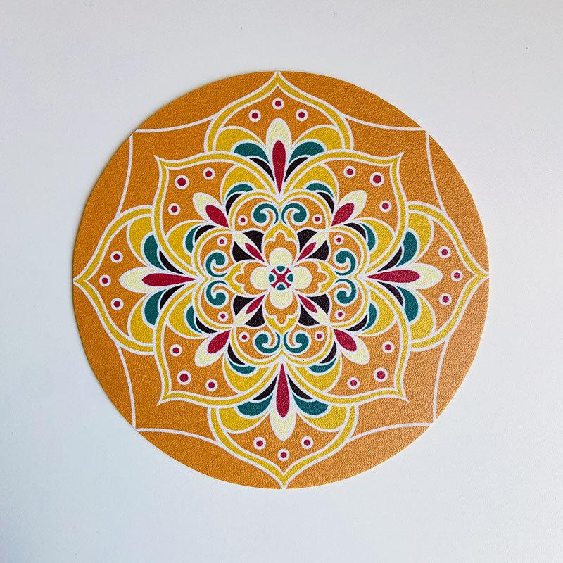1PCS Round Ethnic Leather Coasters Boho Printed Heat Insulation Antiskid Cup Mats Reusable Drink Pad Tableware Set Kitchen Decor