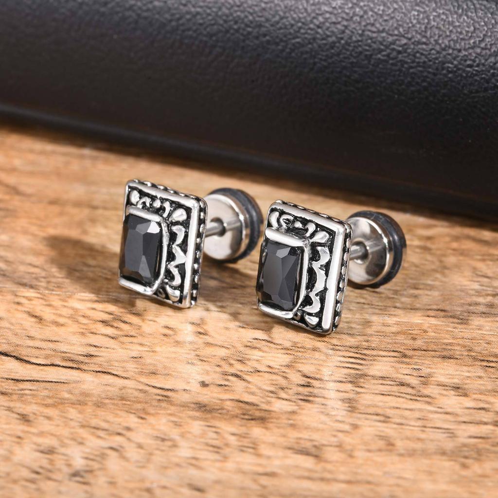 Male Fashion Simple Personality Ear Stud Trend Neutral Stainless Steel Earrings Men Retro Zircon Popular Versatile Ear Jewelry