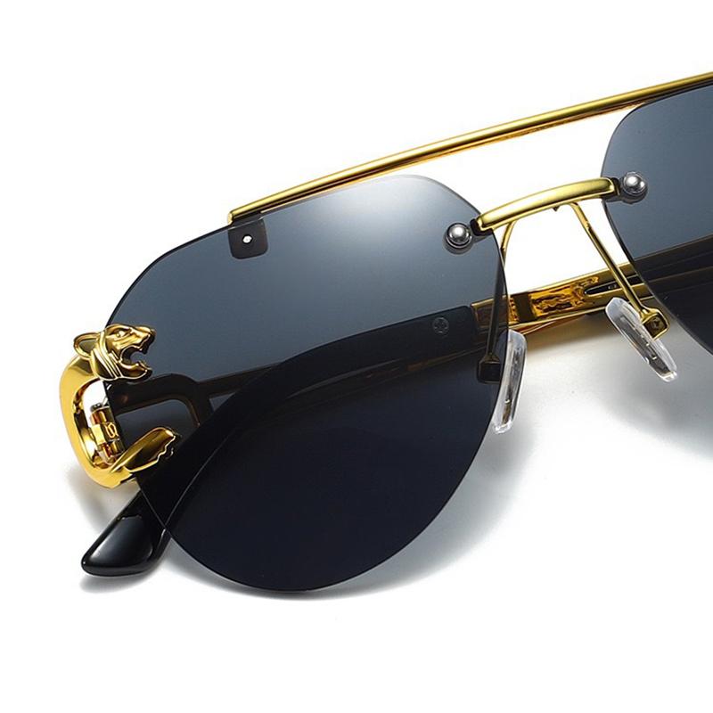 Non-polarized Rimless Punk Cheetah Decoration Sunglasses for Men Square Frameless Gradient Black Classic Rectangle Sun Glasses