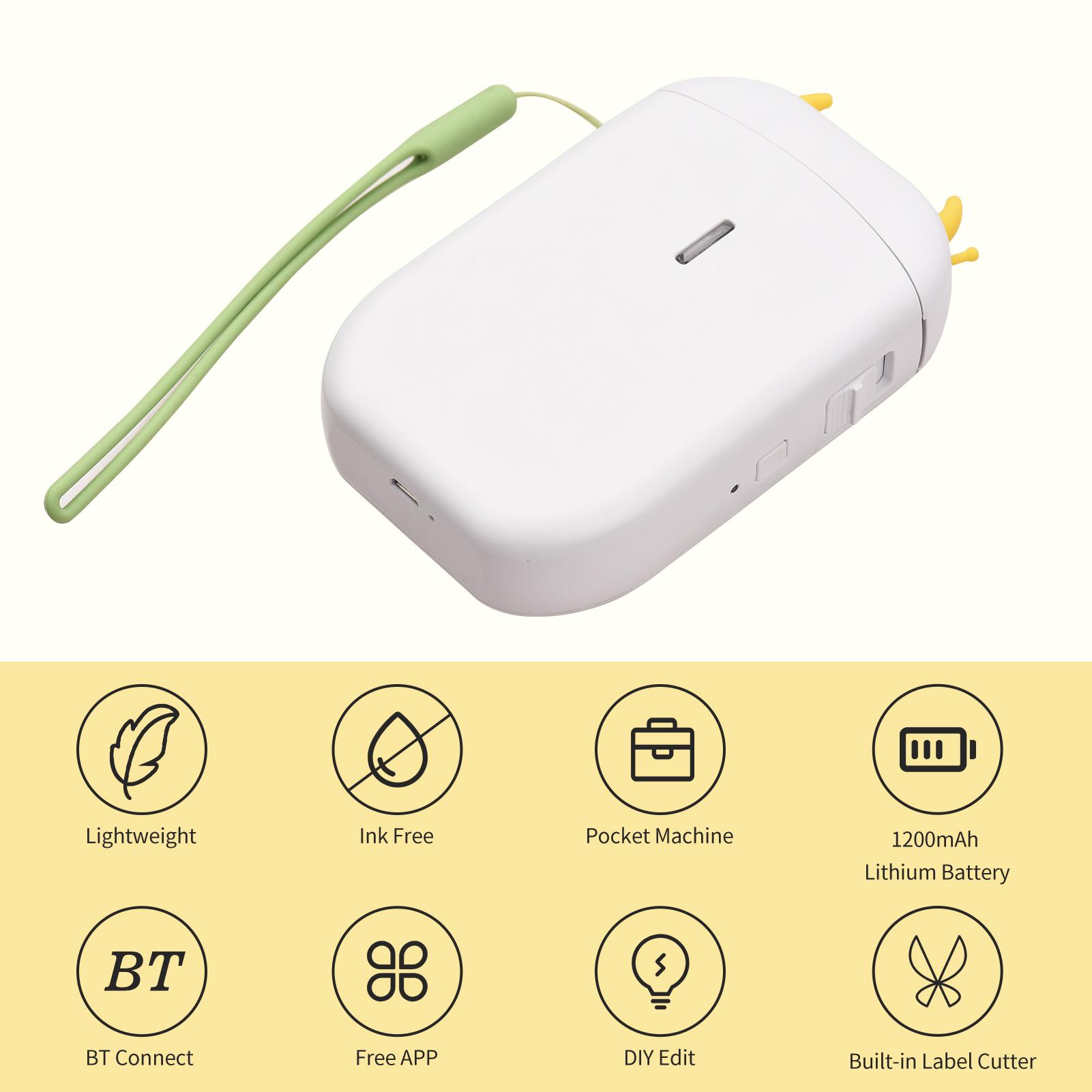 

Label Maker Machine Mini Pocket Thermal Label Printer All in One BT Connect 203DPI Prince Tag DIY Date Journal Study