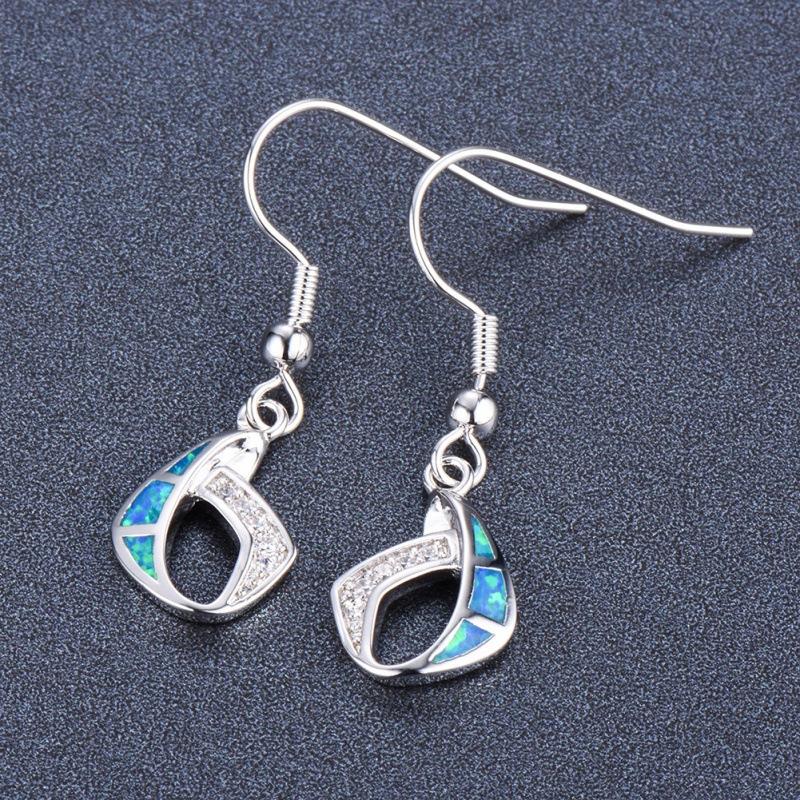 Simple style s platinum rhombus white diamond earrings women s fashion jewelry 925 silver