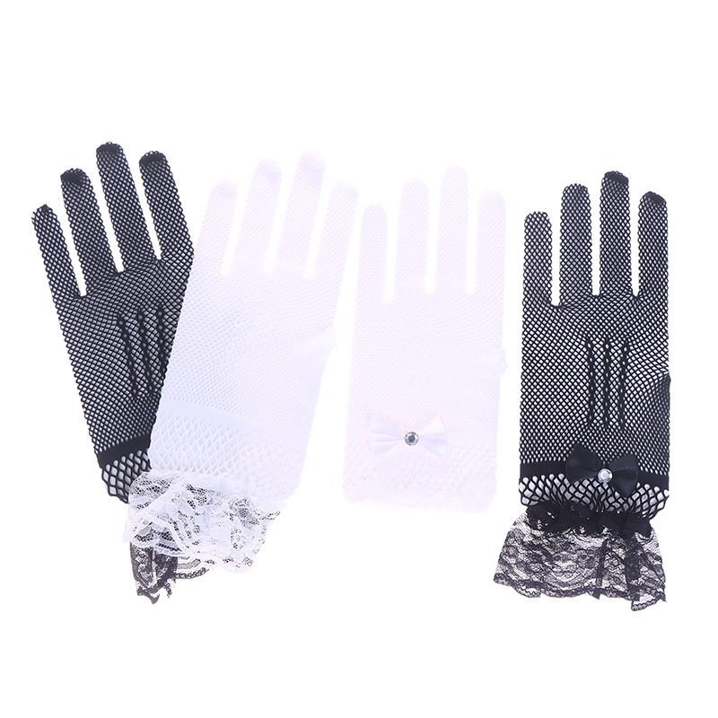 Elegant Ladies Short Lace Gloves Sheer Fishn Net Prom Party Gloves Female's Fashionable Soild Color Full-finger Mittens