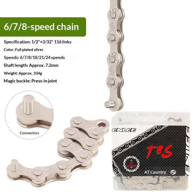ENLEE Mountain Bike Road Bike Chain 8 9 10 11 12 Speed Plated Chain, Rust Proof with Magic Buckle