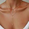 Fashion Silver Color Cross Pendant Necklaces For Women Simple Metal Double Layered Neck Chain Necklace Statement  Jewelr