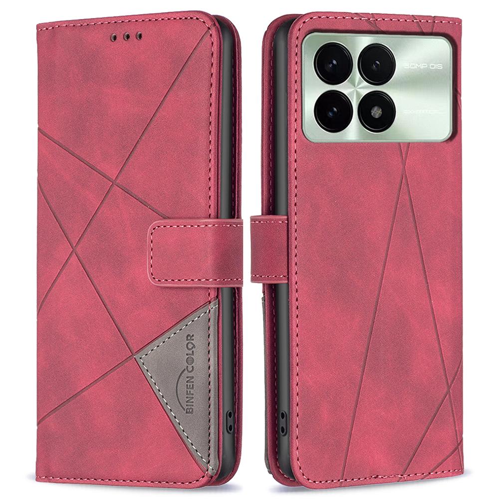

BINFEN COLOR For Xiaomi Redmi K70E 5G/Poco X6 Pro 5G Phone Cases Wallet Stand Geometry Imprinted Leather Cover Red