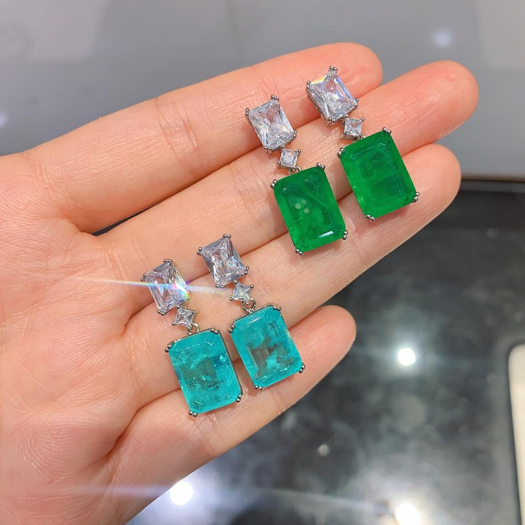 New Cross-border High-end Paraiba Earrings Simple Square Women's Retro Fashion Accessories
