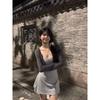 Kumikumi Thin Design Cardigan Outerwear Women Autumn Inner Wear Chic Slimming Stripe Dress