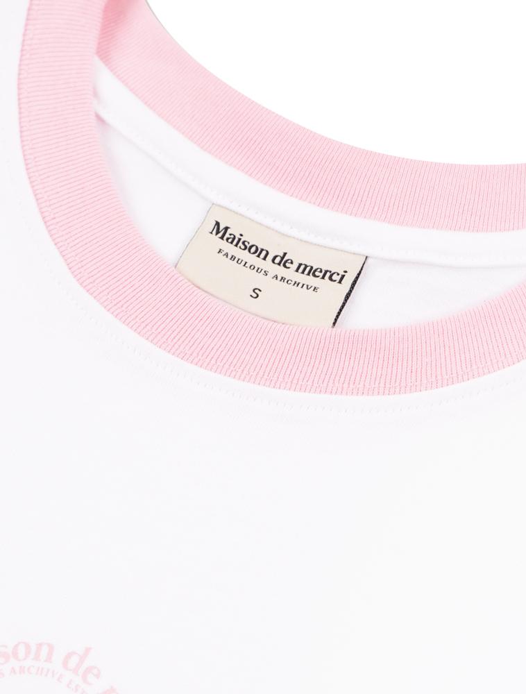 LA MAISON STUDIO Women'S Crop Cute Puppy Ringer Short Sleeve T-Shirt White Pink (Fce2Ts207W)