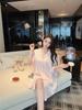 Summer striped print nightdress female boyfriend wind shirt skirt early spring ice silk sweet loose comfortable short-sleeved loungewear
