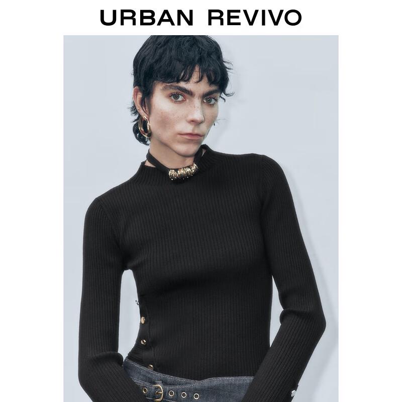 UR 2025 Winter Women's Irregular Metal Buckle Mock Neck Knit Top