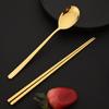 5Set Black Gold Portable Travel Cutlery Set Chopsticks Spoon 304 Stainless Steel Korean Dinnerware Set Luxury Tableware Set