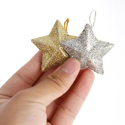 6 יחידות נוצץ 3D צורת כוכב תליון חג המולד עם שרוך גליטר כוכב קישוט עץ חג המולד DIY מסיבת מלאכת עיצוב