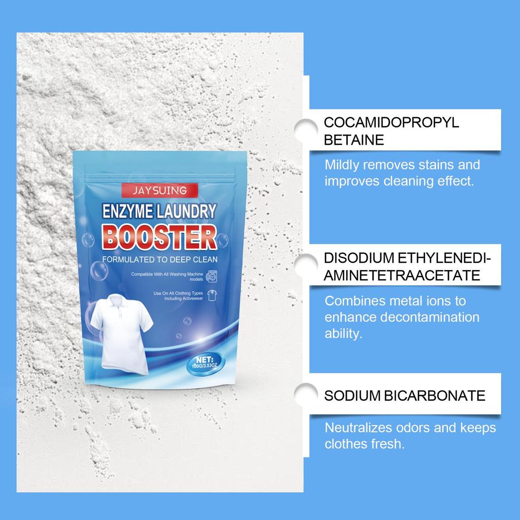 Jaysuing Protease Laundry Detergent 100g Removes Oil Stains and Odors from Clothes. Suitable for Both Laundry Detergent and Washing Machine Use.