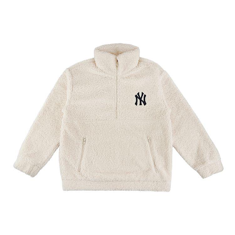 MLB Lammfleece Mode Lockerer Halbreißverschluss Sport Kapuzenpullover Unisex Kapuzenpullover Elfenbein 31MTF3061-50I S beige