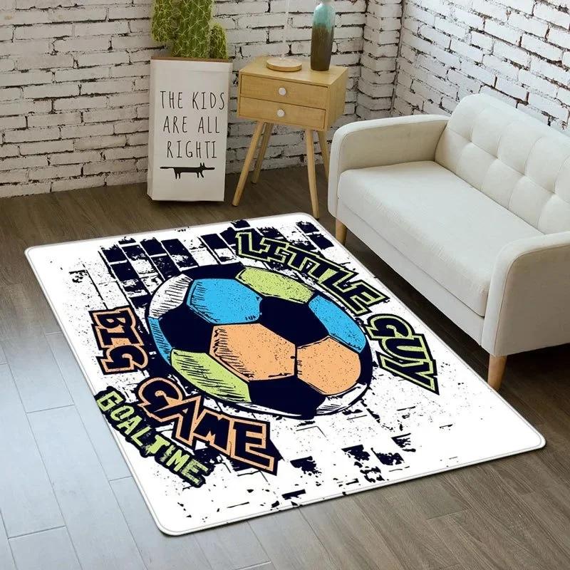 Sporty Football Pitch Floor Mat Non-Slip Washable Carpet for Living Room or Boy's Bedroom Vibrant Rug for Sofa Area Decor