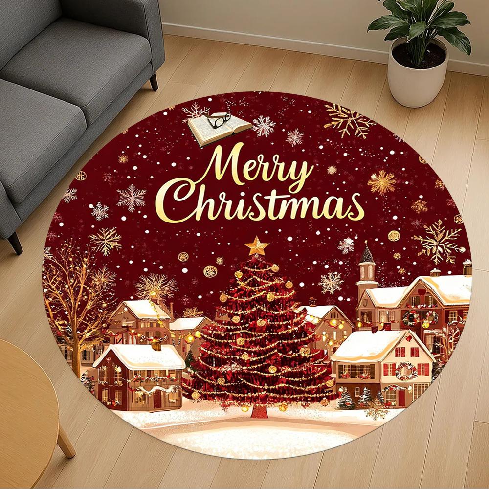 1PC Christmas Town Office Round Area Rug, Under Office Chairs Bedroom Living Room Home Decor, Carpet for Office -1110121