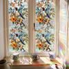 Window Film Static Cling Privacy Protection Stained Glass Film PVC Stained Colorful Plants Flowers Printed Home Decor Stickers