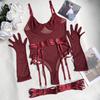 Europe and the United States Fully Managed Hot-selling Lingerie Straps Splicing Slim Straps Gloves Three-piece Set In Stock