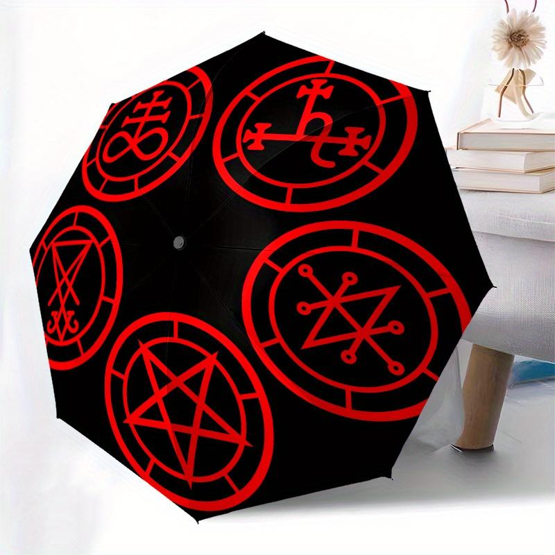 "Red Occult Symbols Circular Sticker, Mystical Protection Amulet" Umbrella, Cute Umbrella with Cute Design, Portable 3-Fold Compact Umbrella for Men &