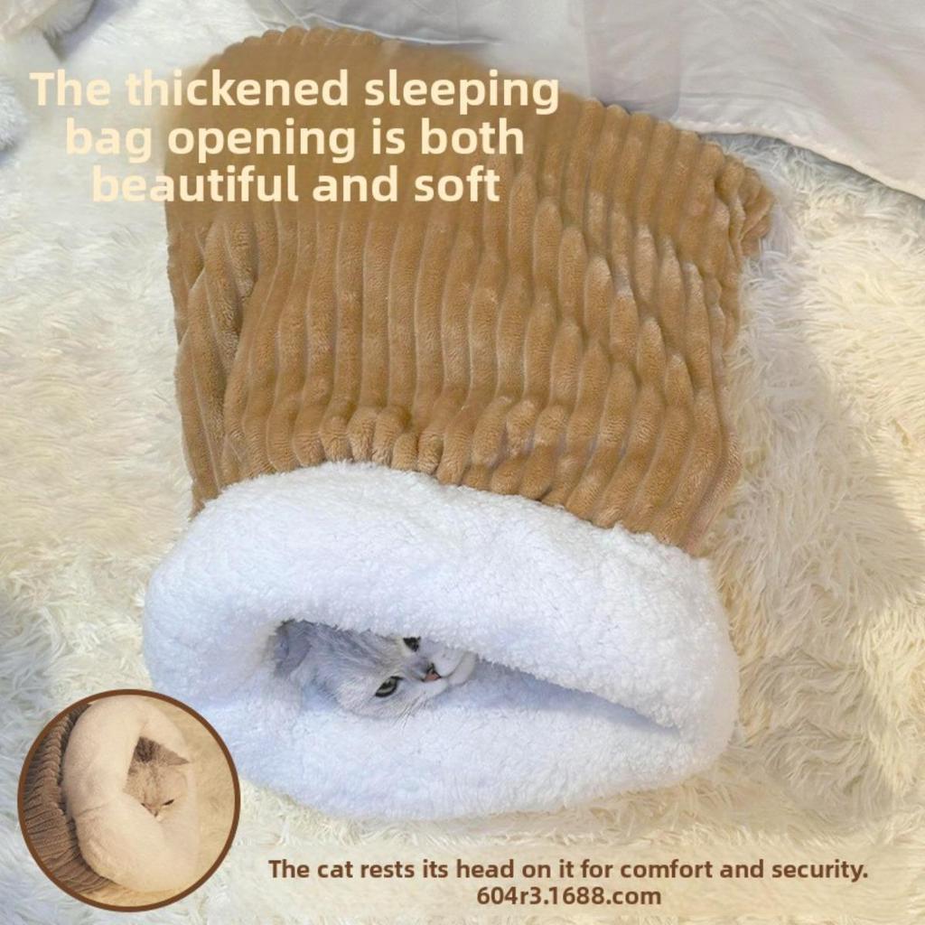 INS Comfortable Winter Warm Dog and Cat Beds - Thick Tunnel-like Pet House with Soft Beige Lining for Semi-Enclosed Hiding for Puppies and Cats