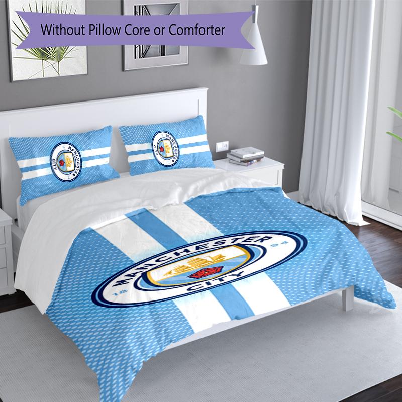 3pcs Manchester City Football Club Duvet Cover Set, Includes 1 Duvet Cover and 2 Pillowcases,Skin-Friendly&Comfortable Fabric,Suitable Bedding Sets