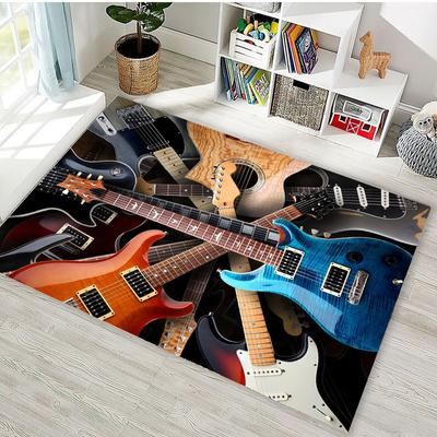 1PC Guitar Pattern Pop Design Home Door Mats Kitchen Rugs Non-Slip Bedroom Rugs Bath Mat Carpet for Home Sink Laundry Decor