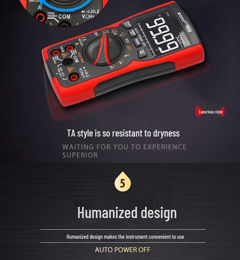 ZOYI ZT-Y1Y2Y High Precision Auto Multifunction Digital Multimeter - Burn-Proof for Electricians