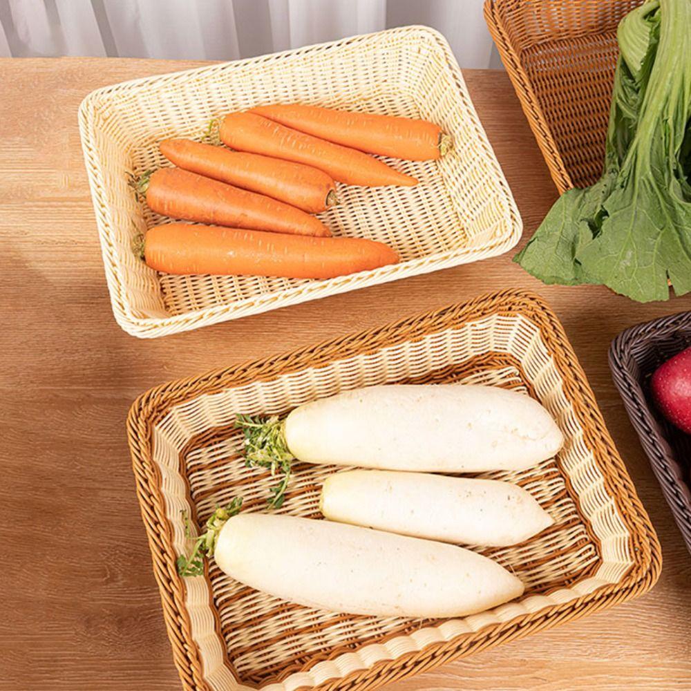 Woven Pattern Kitchen Storage Basket Multicolor Bread Fruit Tray Organization Box Home Shop Hotel