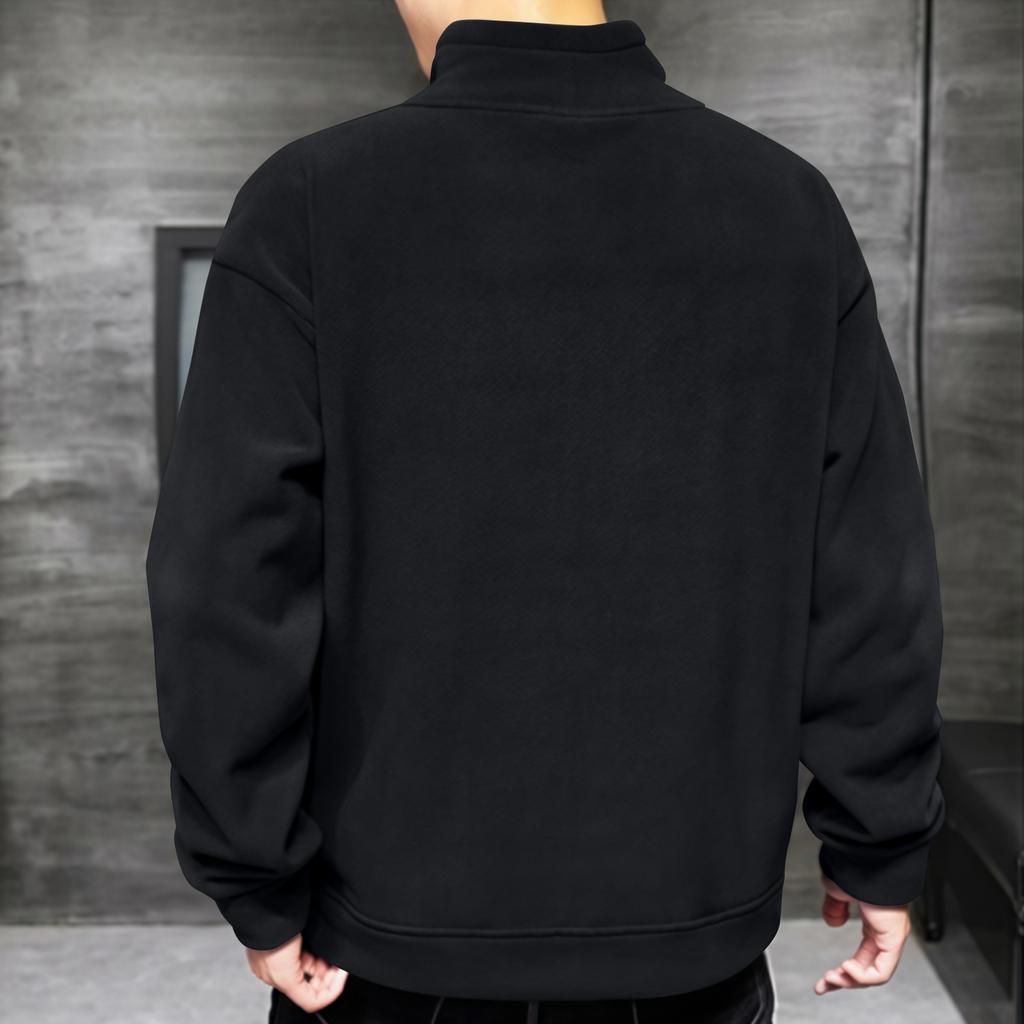 Men's Casual Solid Color Round-neck Long-sleeved Pocket Sweatshirt, Men's Fleece Thickened Warm High-neck Sweatshirt