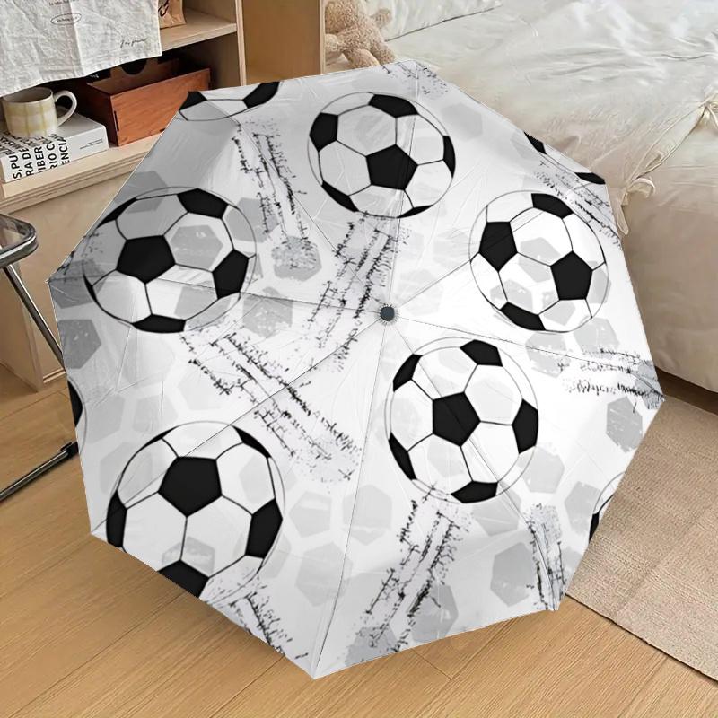 Soccer Ball Patterned Automatic Opening/Closing Umbrella with Foldable Design, Iron Frame, Outdoor Use, Ideal Gift for Fans, Travelers, Dail