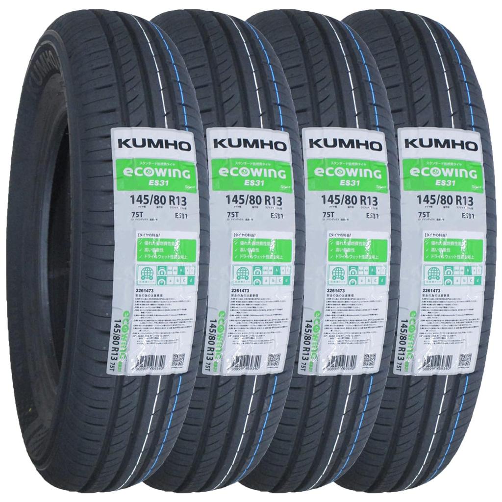 Set of 4 Kumho ECOWING ES31 Summer 75T Tires, Size 145/80R13