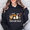 Halloween Chick or Treat Print Women  Hoodie Halloween Funny Chicken Graphic Hoodies Horror Spooky Season Sweatshirt Tops