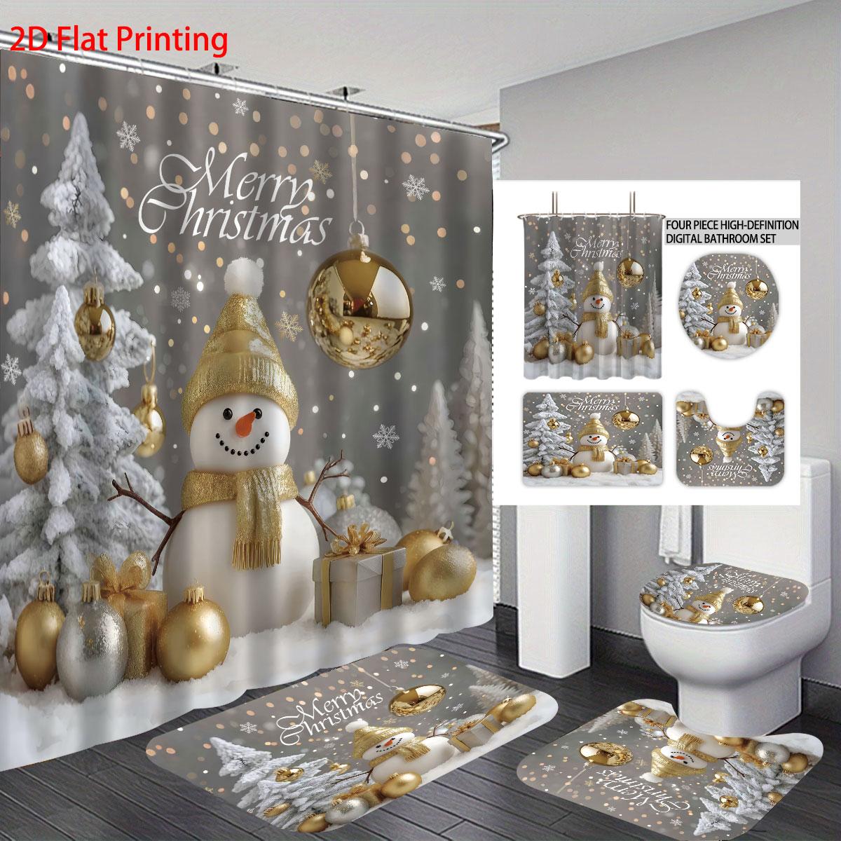 

Рождественский Белый Снеговик Принт Набор для ванной из 4 предметов 180x180 Шторка для душа, Коврик для пола, Коврик для туалета, U-образный коврик Regular