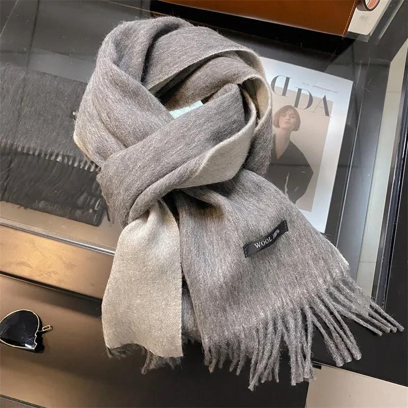 High Quality Soft Warm Thick Scarf Women Men 100% Wool Double-sided Tassel Muffler Male Female Thermal Classic Shawl Ladies