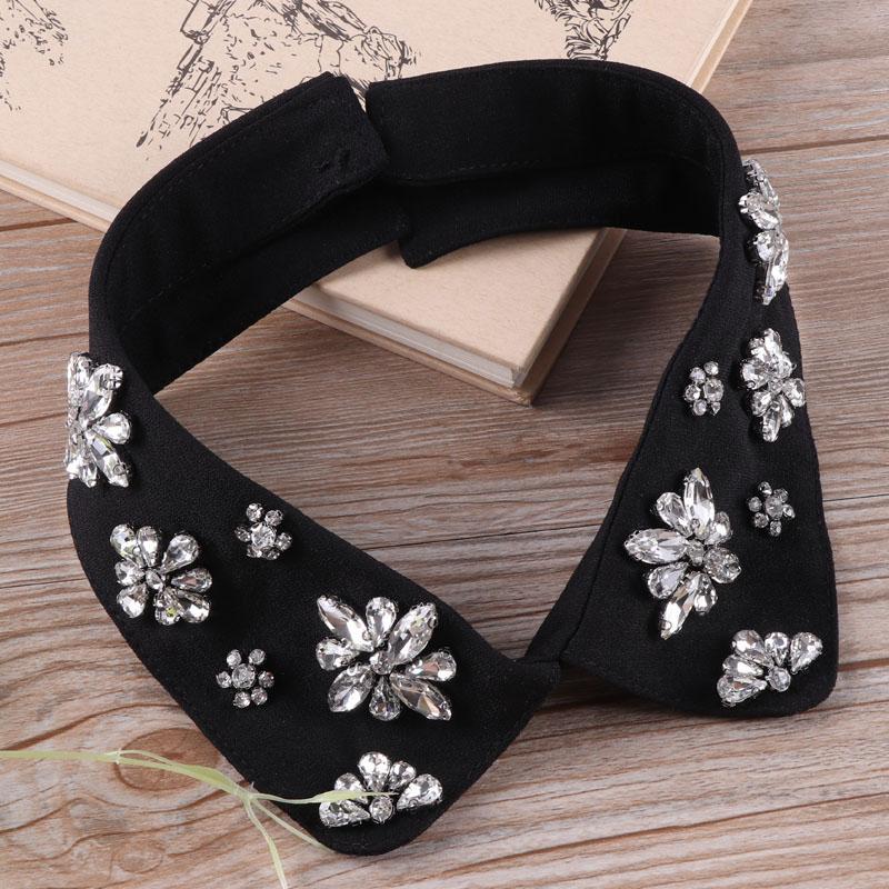 Retro Rhinestone False Collar Neckline Women Lapel Fake Collar Woman Embroidery Removable Detachable Tie Clothing Accessories