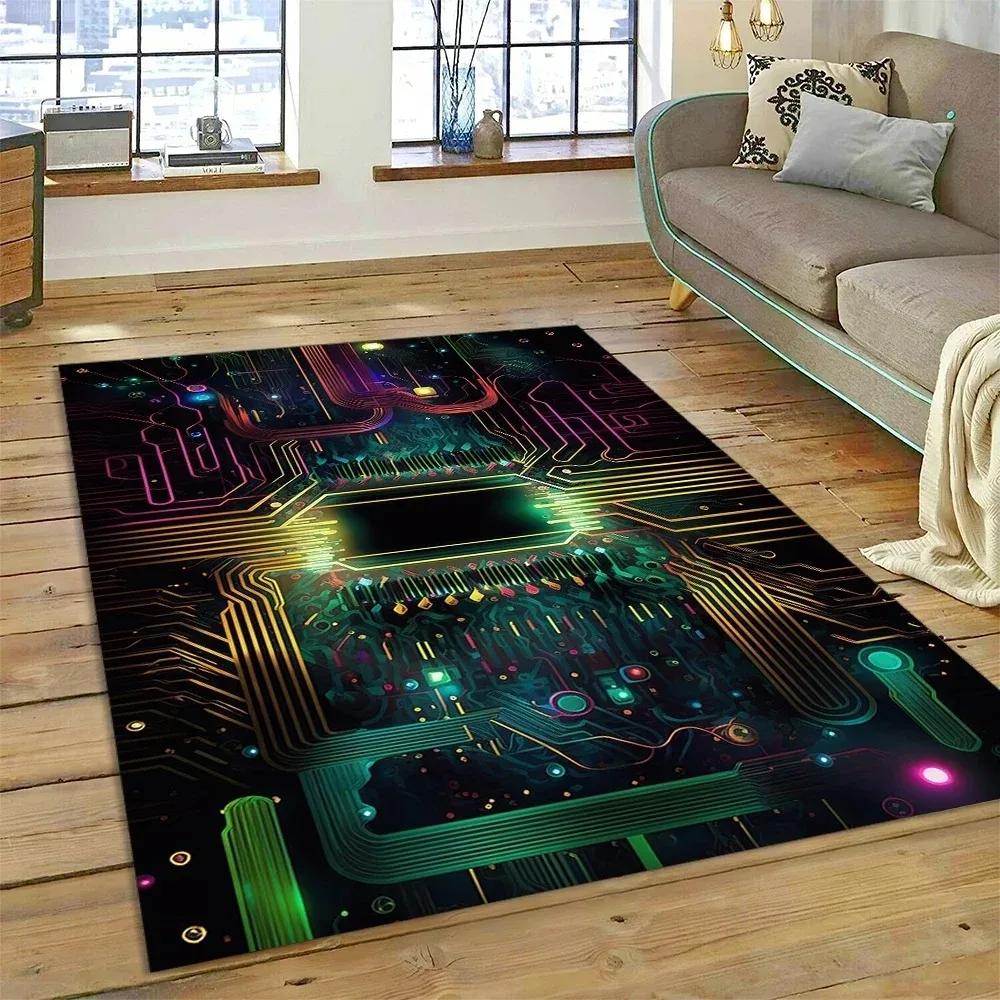 PCB Circuit Board 3D Chip CPU Carpet Living Room Decoration Non Slip Home Sofa Table Floor Mat Bedroom Doormats Spring Decor Rug