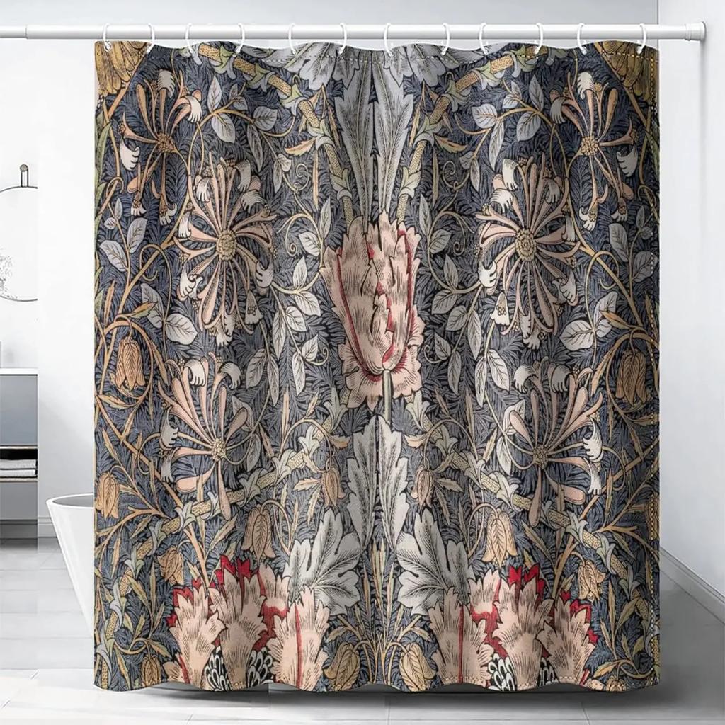 William Morris Shower Curtain,Green Shower Curtain Set For Bathroom Heavy Weight Fabric Decorative Bath Curtain Washable Curtain