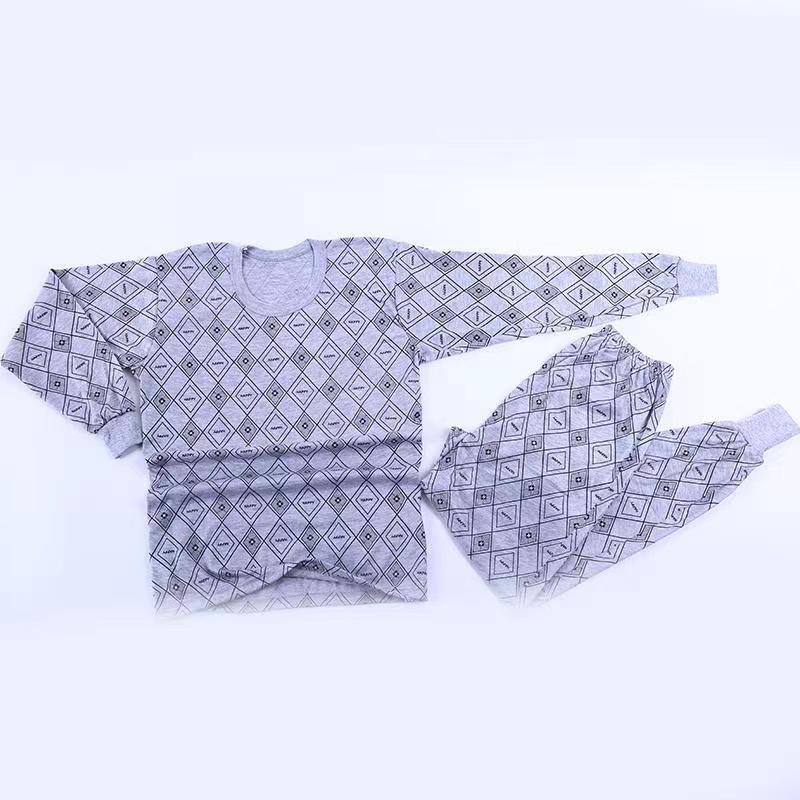 Men's Large Size Autumn Print Thermal Suit for Middle-Aged and Elderly: Loose Fit Outfit with Top and Bottom