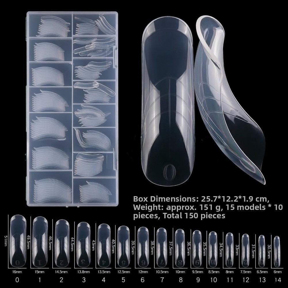150pcs Coffin Shape Sandwich Nail Forms Natural Clear with Auxiliary Line Double-Sided Fake Nails Clear Extension Almond Shape