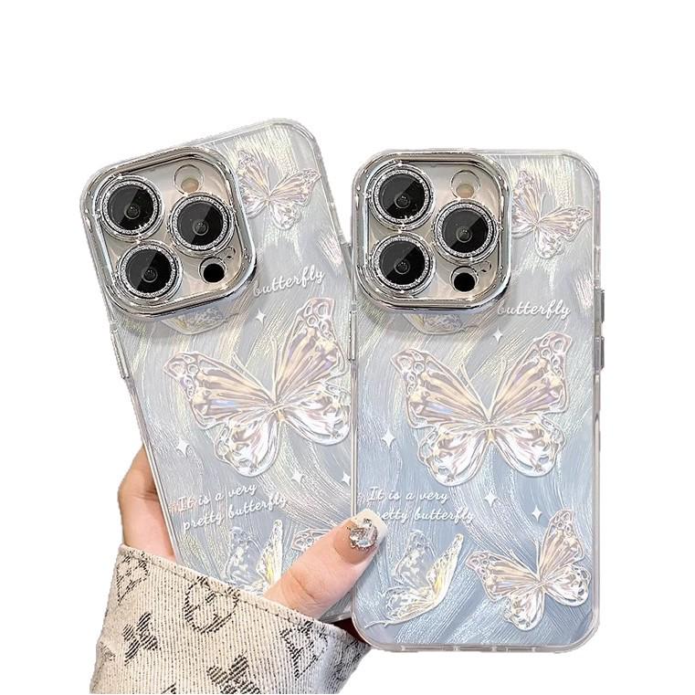 Gradient Blue Butterfly iPhone 13 Pro Lens Film & Women's Case for iPhone 12-X, 15, & 16