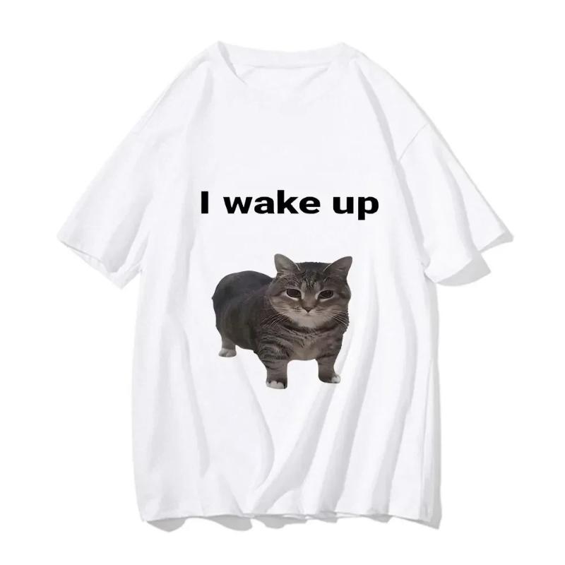 Clothes Harajuku Aesthetic Tshirt Vintage Unisex Streetwear Cute Cat L Wake T Shirts Funny Cool Classic Women Short Sleeved