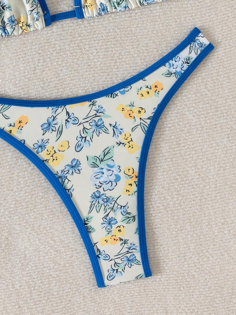 Small Floral Triangle Sexy Bikini Two Piece Set Elegant Women Swimwear