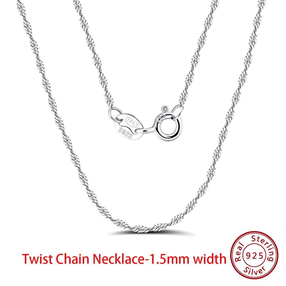 EFFIE QUEEN Real 925 Sterling Silver Diamond Cut Twist Rope Figaro Cuban Snake Bead Box Link Chain Necklace DIY Fine Jewelry SC