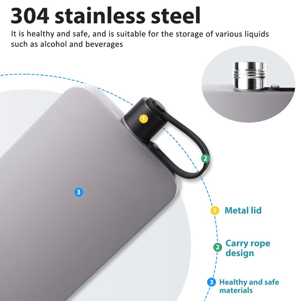 Boraccia Piatta Acciaio Inossidabile Design Tappo Integrato Portatile Borraccia 500ML per Sport All'Aria Aperta Viaggio Regalo per Amico Coppia