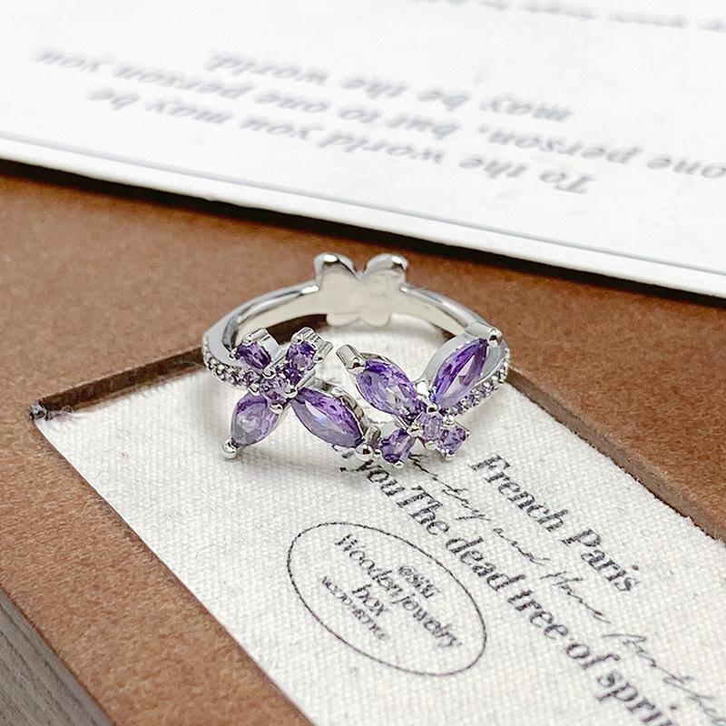 Medieval Court Style Retro Enamel Dripping Oil Ring Female Flower Butterfly Niche Light Luxury High-End Ring