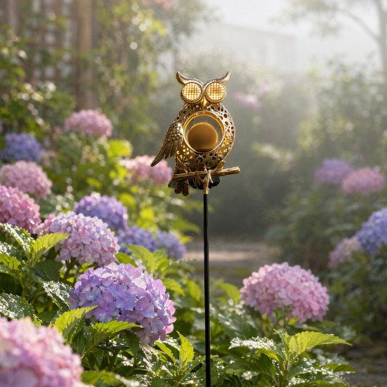 Solar Owl Garden Light, Outdoor Metal Owl Solar Light with Stake, LED Warm Glow Pathway Light for Backyard Patio Lawn Flower Bed