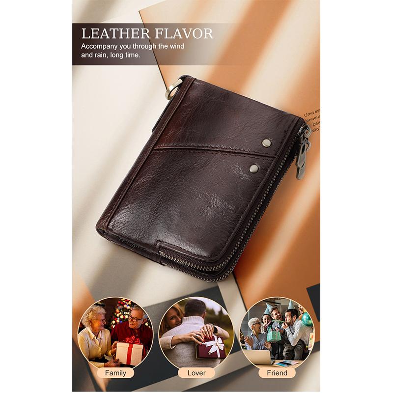 RFID Leather Multicolor Wallet Short Double Zipper Vertical Wallet Fashion Casual Coin Purse