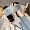 Dames Pluizige Konijnenbont Open Teen Pantoffels - Effen Kleur, Casual Huisstijl